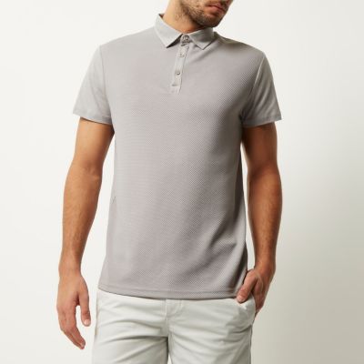 Grey textured front polo shirt